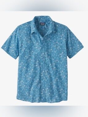 Patagonia L GoTo Short Blue Leaf-Print Short-Sleeve Button-Up org cotton blend